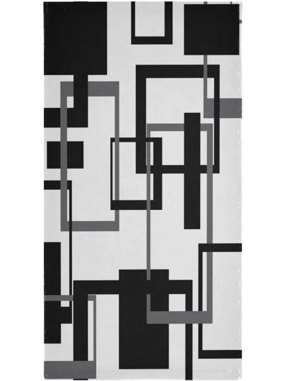 Set of 2 Black & White Geometric Hand Towels - Absorbent Microfiber, Modern